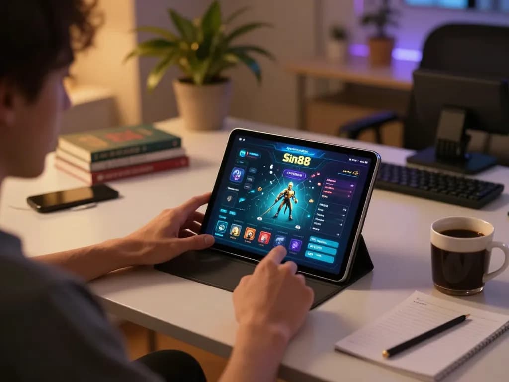 Experience Sin88 online gambling with a person exploring gaming strategies at home.