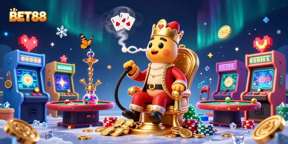 Experience thrilling gameplay at BET88 with a vibrant 3D casino scene featuring poker symbols and dynamic game elements.