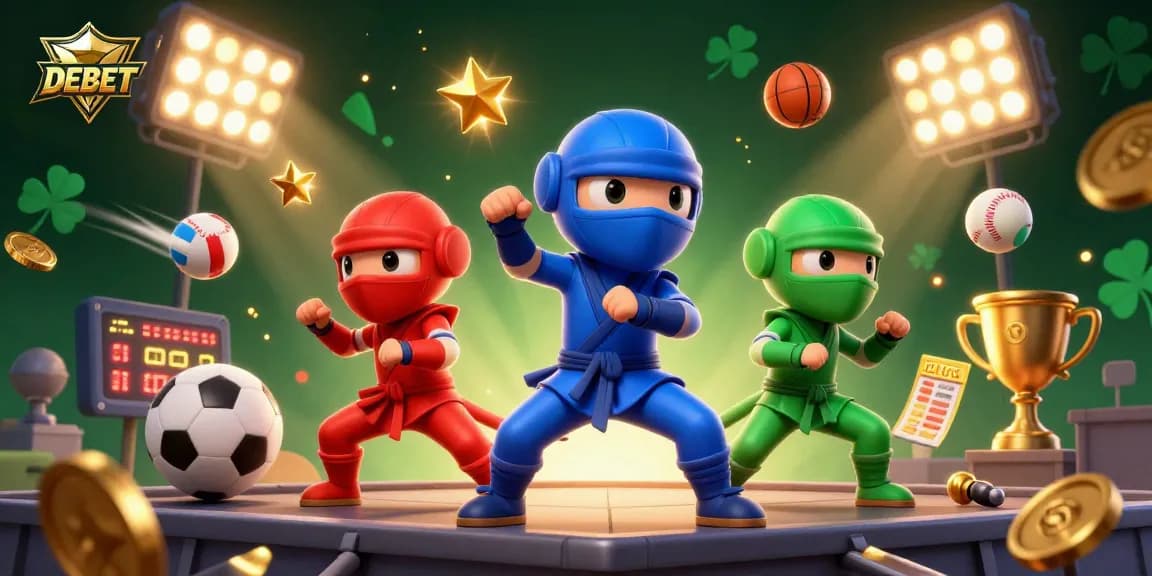 Bet on DEBET with a dynamic 3D chameleon team showcasing thrilling gaming action.