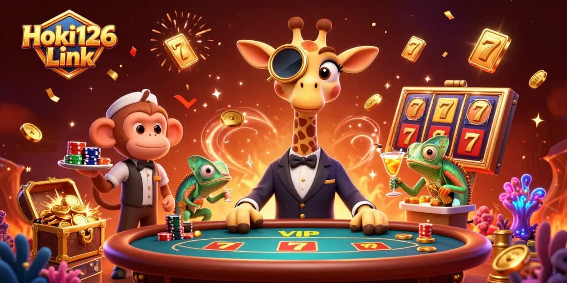 Engage with the thrilling Hoki126 Link gaming experience featuring high-roller giraffe and vibrant casino elements.