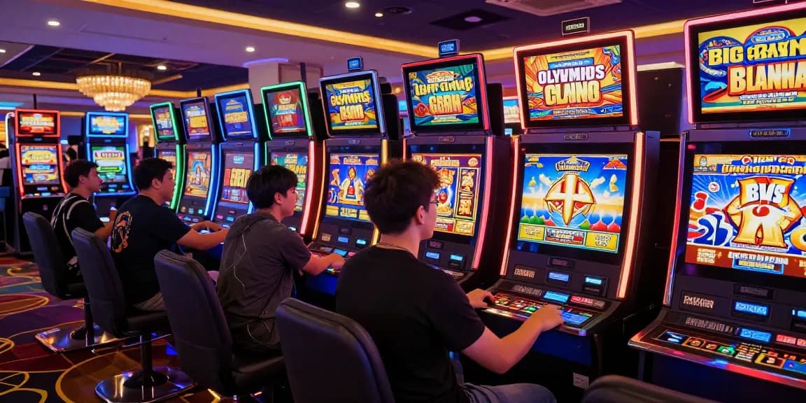 Players excitedly engaging with credit card casinos in a vibrant casino.