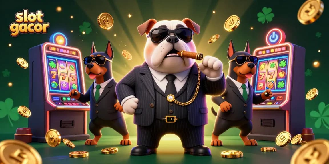 Experience vibrant slot gacor gameplay with engaging slot reels and cartoon mafia characters.