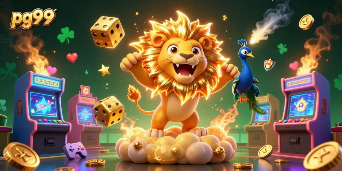 Experience thrilling gaming with pg99's vibrant 3D casino illustration featuring dynamic characters and elements.