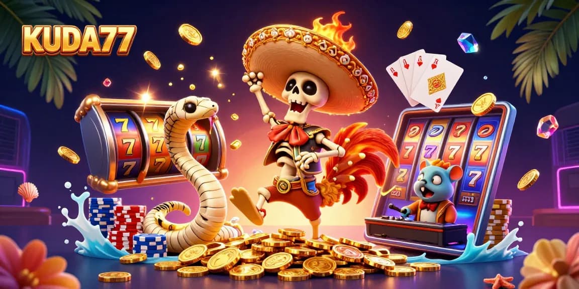 KuDA77 menampilkan keseruan permainan slot dengan jackpot dan tema menarik dalam suasana kasino.