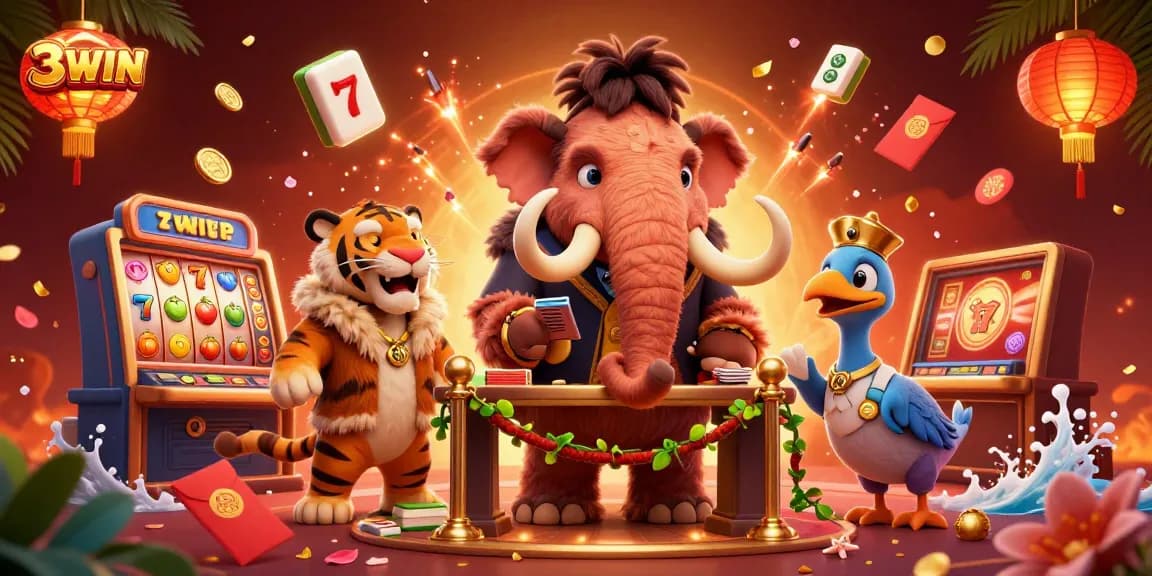 3WIN casino bouncer checking IDs with vibrant slot game elements, creating an inviting gambling atmosphere.
