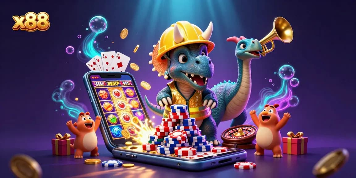 x88 players celebrate big wins with a 3D triceratops theme in an exciting casino scene