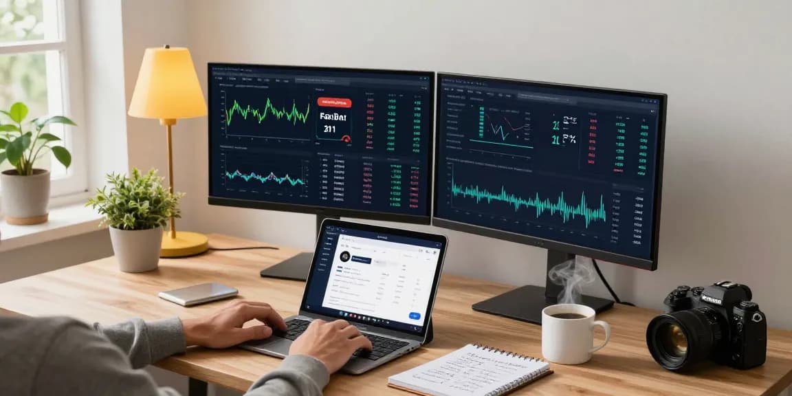 Funexchange platform displayed on a dual-monitor setup showcasing live sports betting and cryptocurrency trading interfaces in a modern workspace.