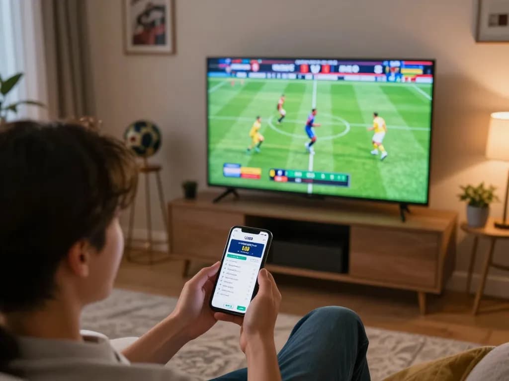 Engaged user placing live bets on LU88 sports app during an exciting football match.