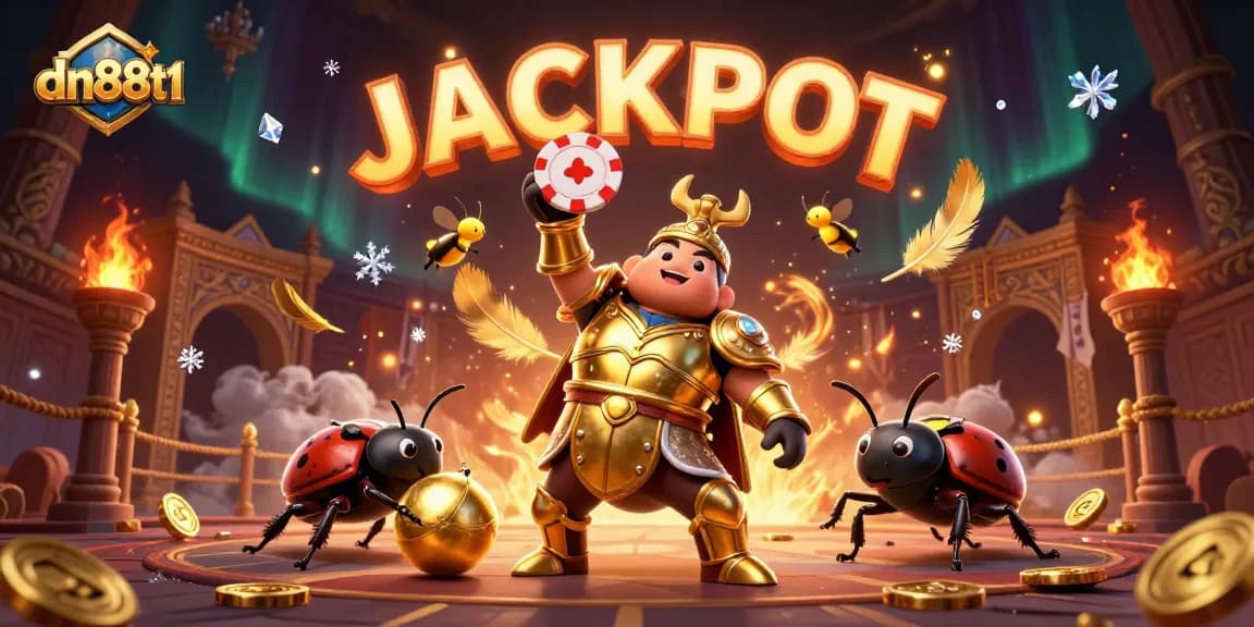 Experience the thrill at dn88t1 with golden chips and fireflies spelling JACKPOT in a vibrant casino scene.