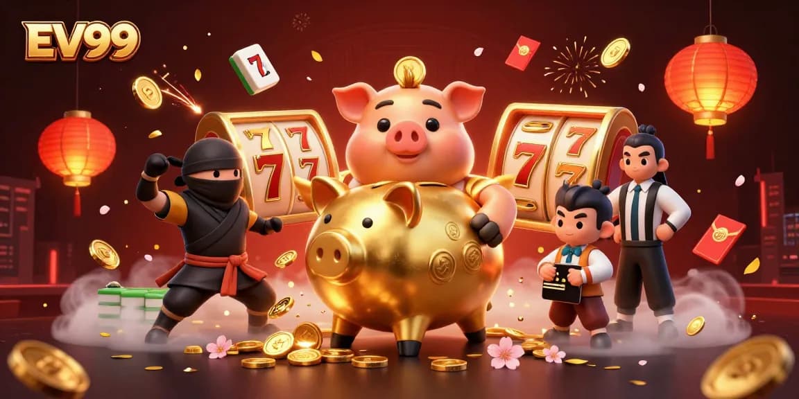 Engage in excited gameplay at EV99 with dynamic casino characters and vibrant symbols.
