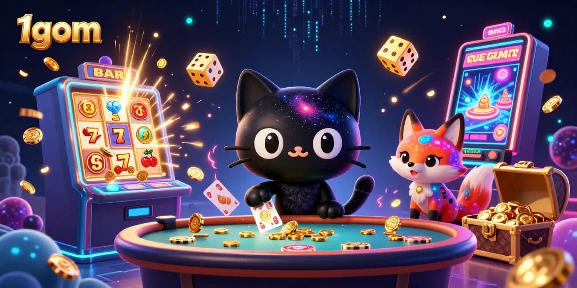 Engaging in thrilling games at 1gom, with dynamic casino elements encapsulating a vibrant atmosphere.
