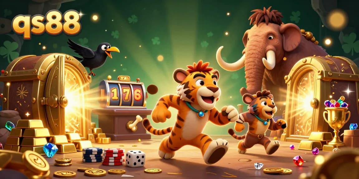 Experience the thrilling gameplay at qs88 with lively cartoon cavemen and a treasure-filled casino.