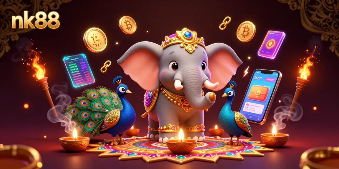 nk88 brings exciting gaming with vibrant characters and crypto elements amid captivating decorations