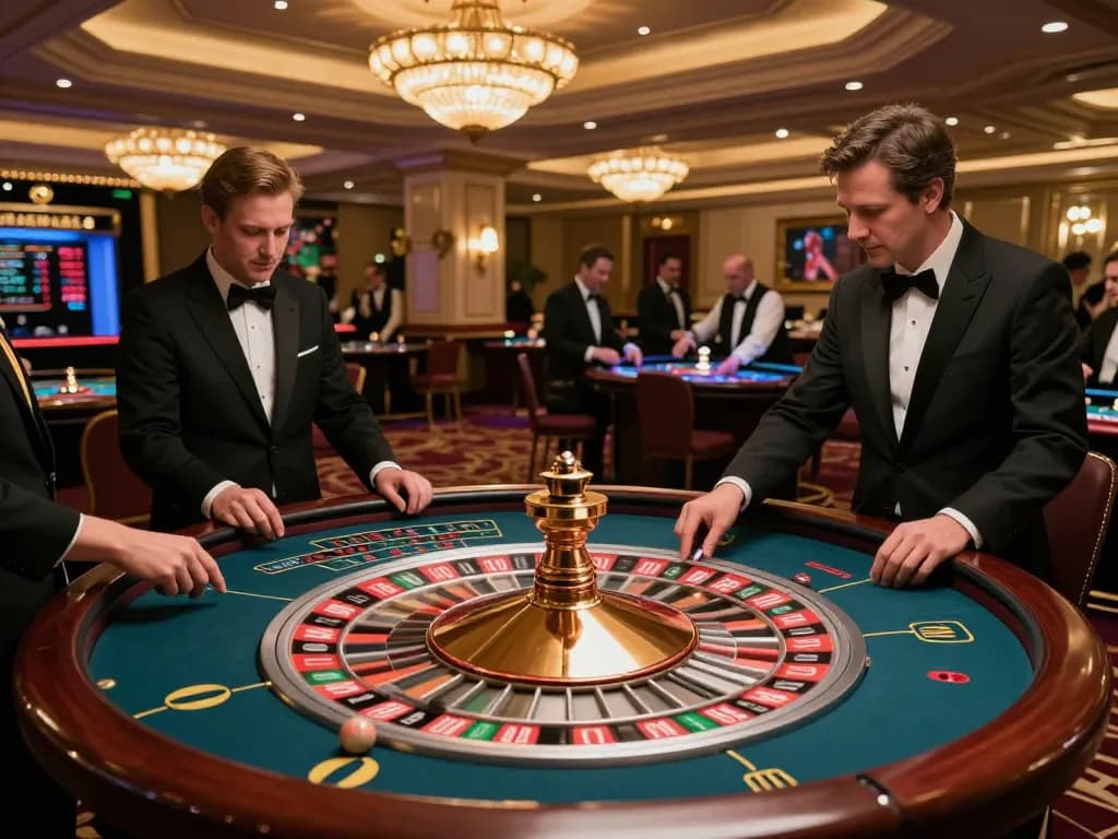 Experience the excitement at megaplus88's roulette table with players actively betting and the ball spinning.