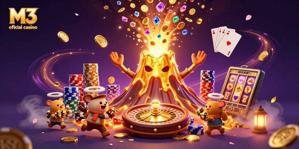 M3 official casino showcases vibrant casino action featuring a golden volcano and treasure-filled adventure.
