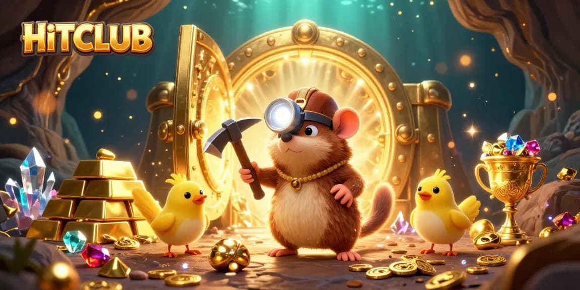 Experience HITCLUB's thrilling adventures with a treasure hunter mole in a vibrant gaming landscape.