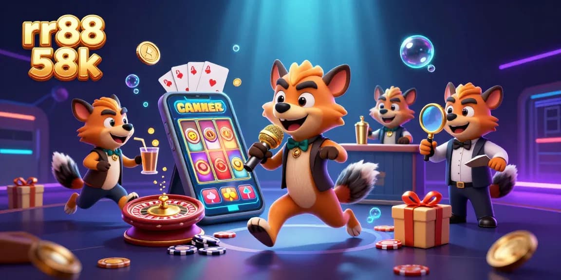 Experience thrilling fun at rr88 58k casino with hyenas enjoying games and comedy in a vibrant scene.