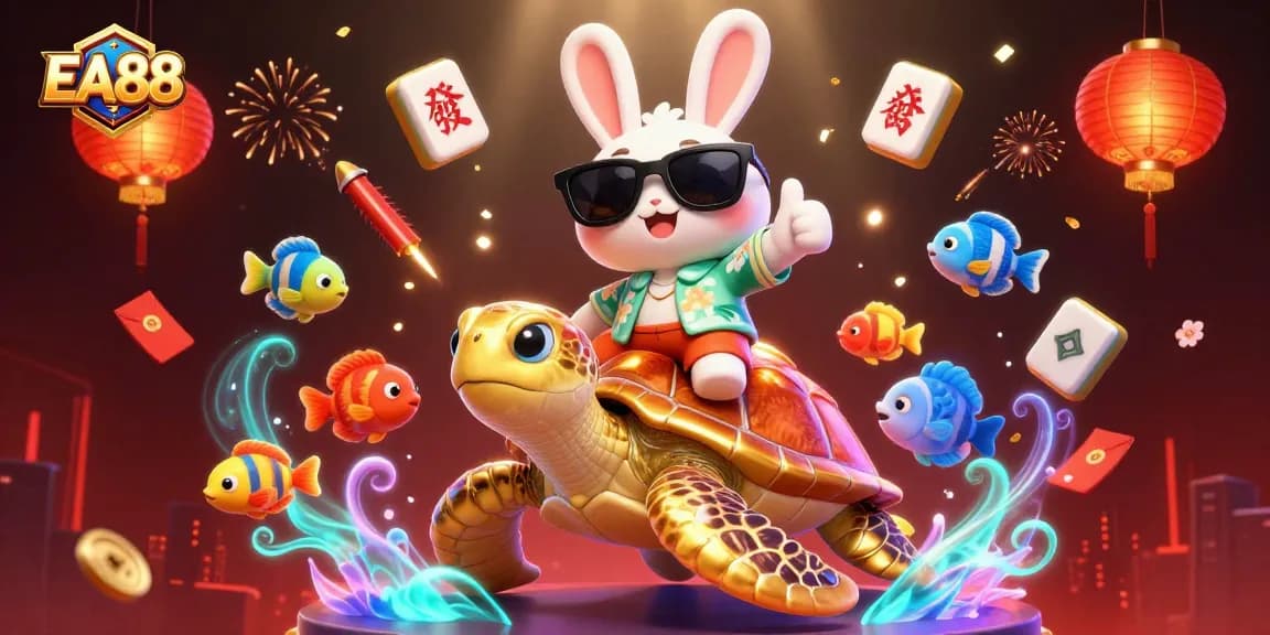 Win big with EA88's vibrant gaming experience featuring a lucky rabbit and sea turtle.