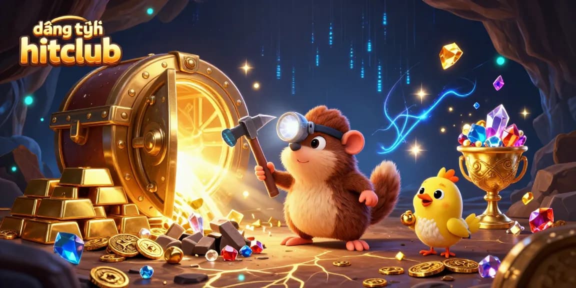 Engage in thrilling activities at đăng ký hitclub with treasure hunters and sparkling gems in a vibrant 3D casino scene.
