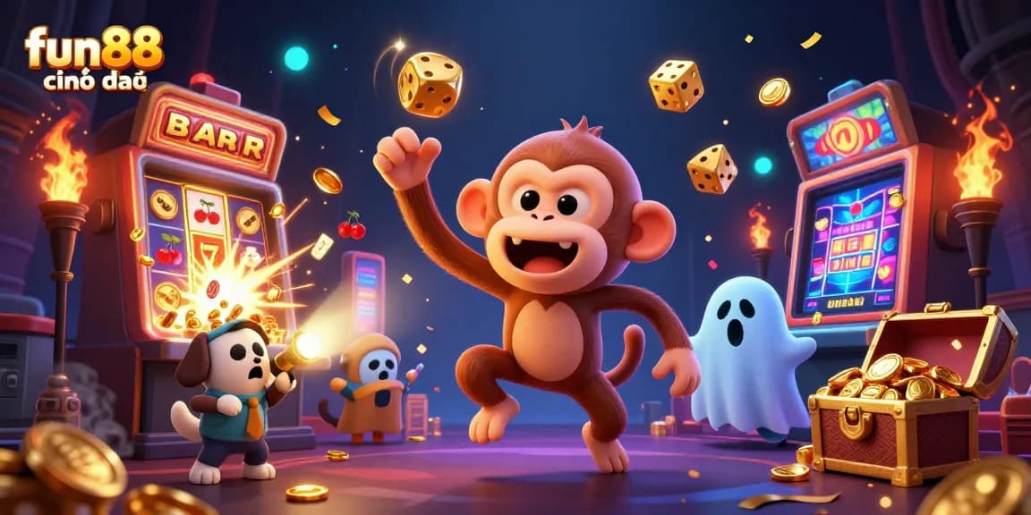 Engage with fun88 chính thức in an exhilarating casino experience, juggled by a monkey amidst vibrant jackpots.