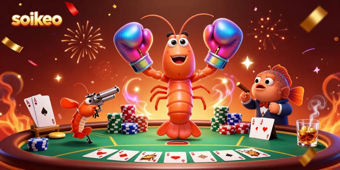 Engage with soikeo in a vibrant poker scene featuring animated ocean creatures.
