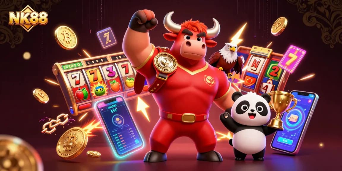 Engage with NK88's thrilling slots experience featuring vibrant characters and jackpot excitement.