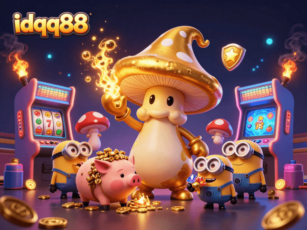 Engage with idqq88's slot magic as golden characters and game elements enchant the casino scene.