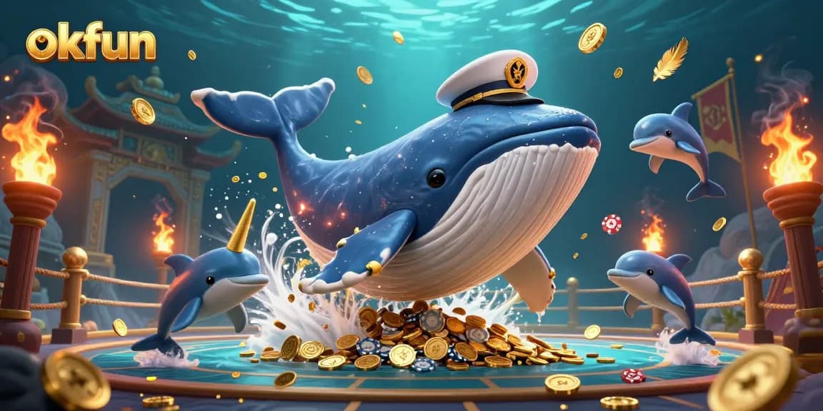 Experience thrilling online gaming at okfun with cartoon characters in a vibrant casino scene.