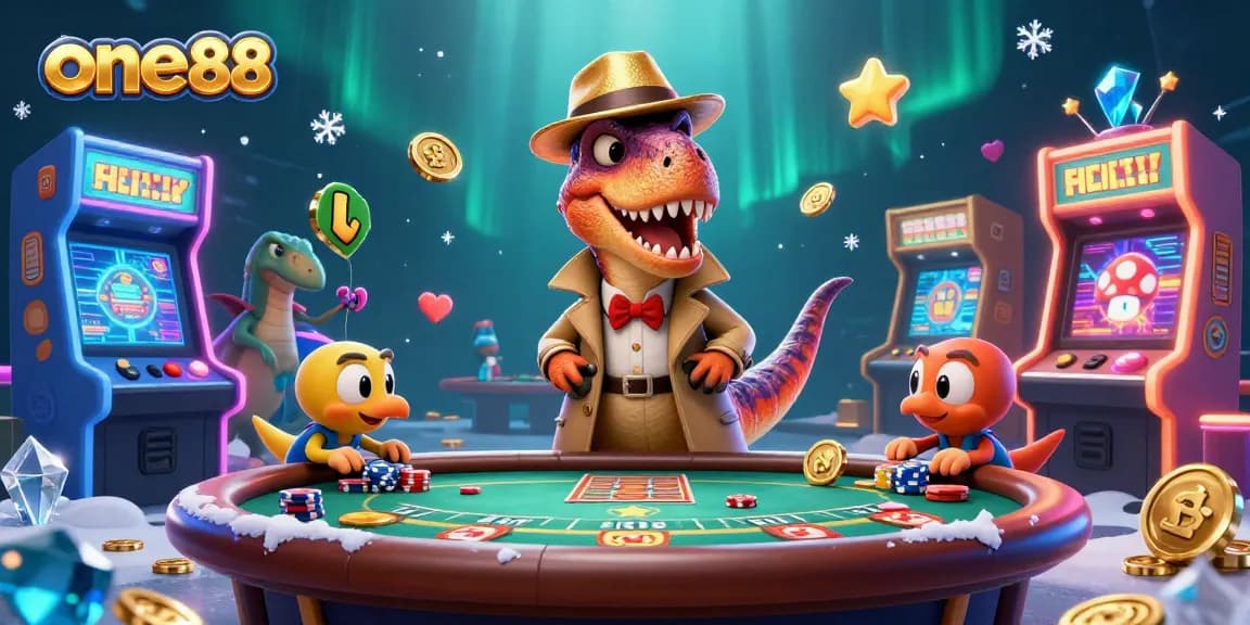 Experience thrill at one88 with a 3D velociraptor card counter and casino elements.