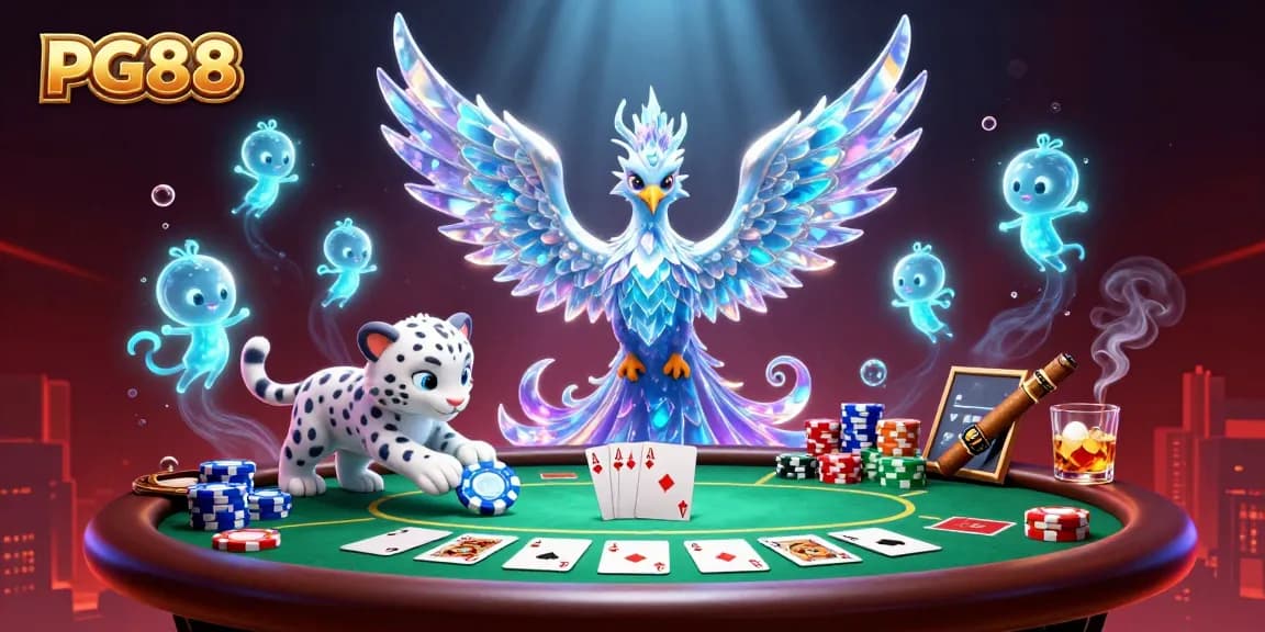 Experience PG88's thrilling casino action with cartoon characters and colorful poker elements.