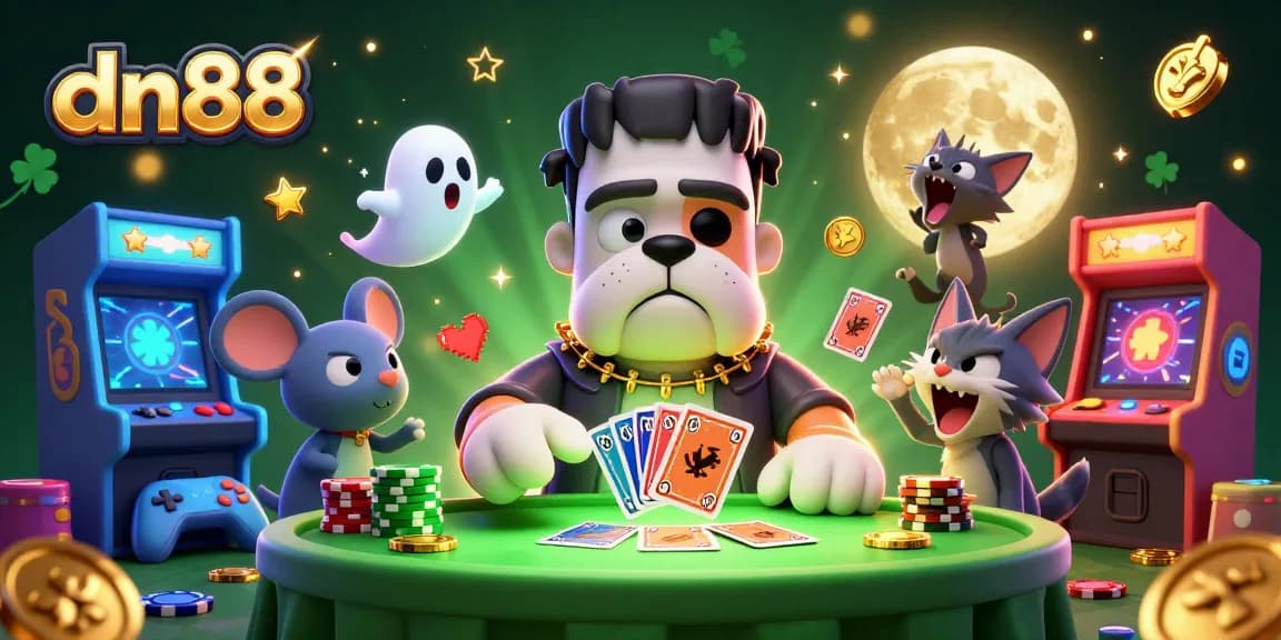 Experience thrilling gameplay with dn88 featuring characters like a cartoon bulldog dealer and a ghost mouse.