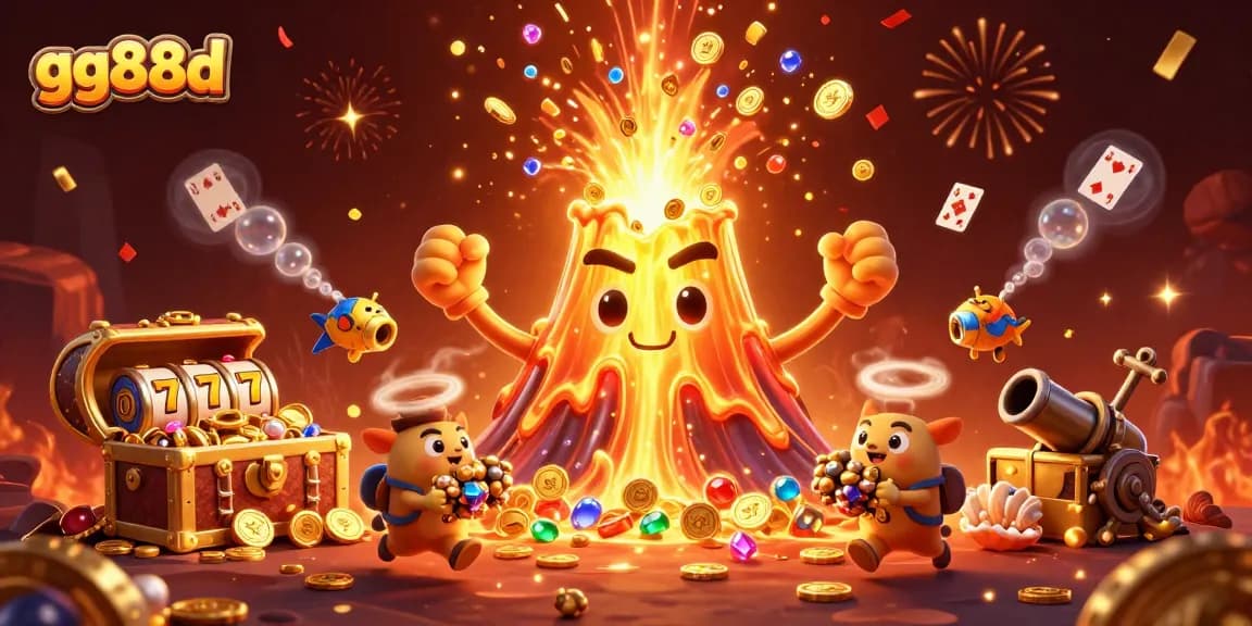 Win big at gg88d with colorful jackpots and thrilling slots; an immersive gaming scene bursting with treasures!