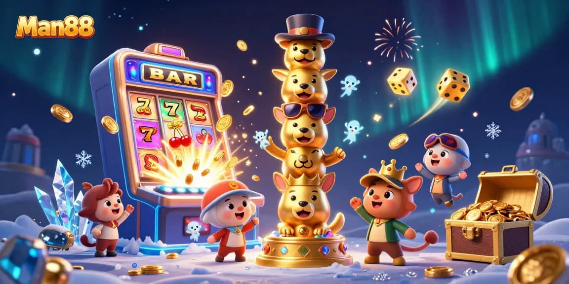 Experience thrilling wins at Man88 with vibrant 3D casino illustration showcasing exciting elements.