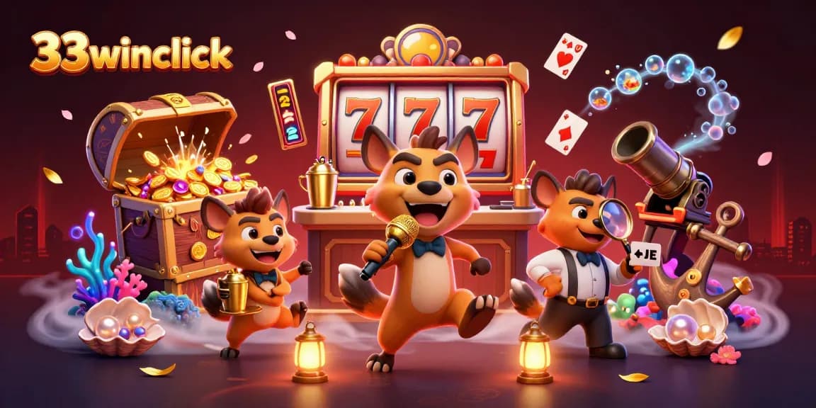 Experience the thrilling casino atmosphere with 33winclick's vibrant hyena crew showcasing comedy and riches.