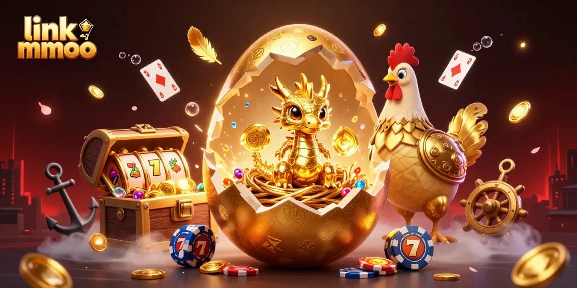 Win big at link mmoo with a thrilling casino scene showcasing golden dragon and poker chips.