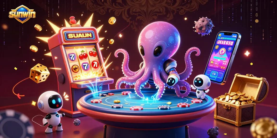 Experience winning at sunwin with an alien octopus and jackpot excitement in a vibrant casino scene.
