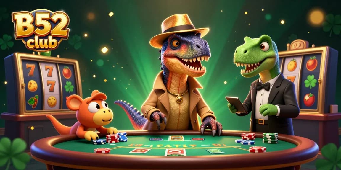B52 club: A velociraptor card counter, stegosaurus pit boss, and compy pickpocket enhance gaming excitement.
