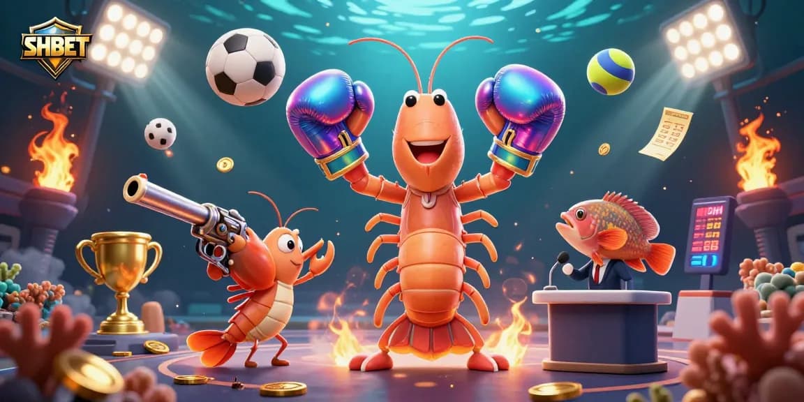 Engage in thrilling plays at SHBET with dynamic scenes featuring vibrant underwater characters and sports betting elements.