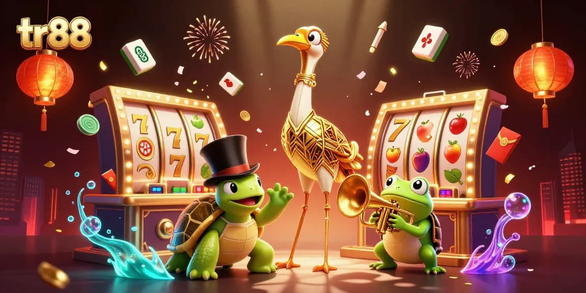 Experience thrilling jackpots with tr88 in a vibrant 3D casino scene full of energy.