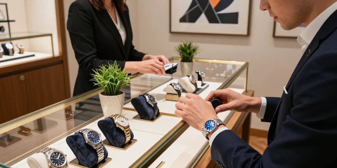 Luxury shopping experience with super clone watches in a stylish boutique.