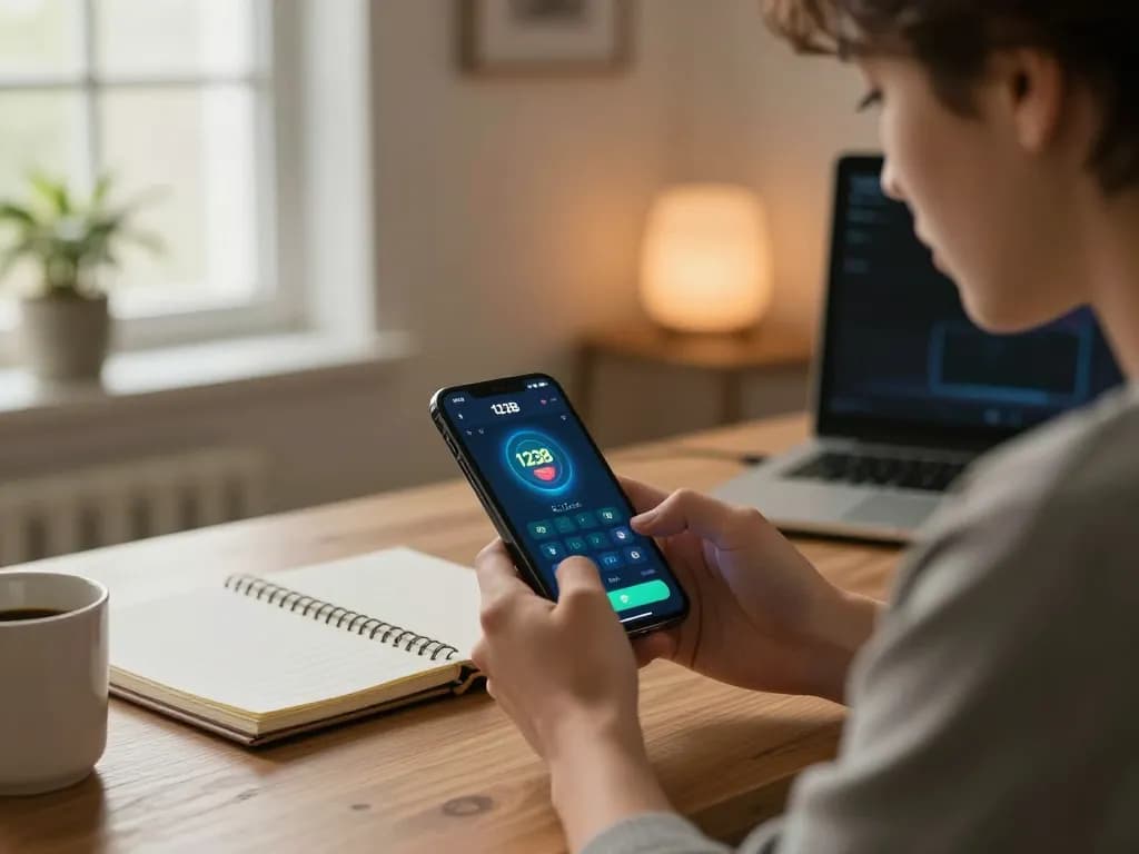 Engaging with the 123B mobile app for online gaming in a cozy home office setting.