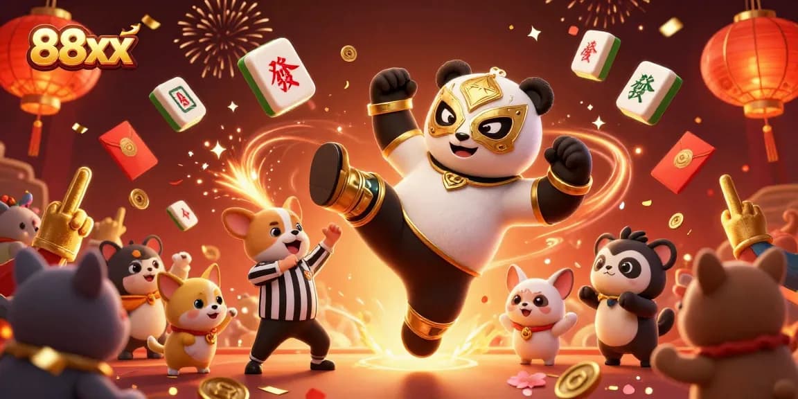 Experience thrilling gaming action with 88xx and a dynamic casino scene featuring lucky symbols.