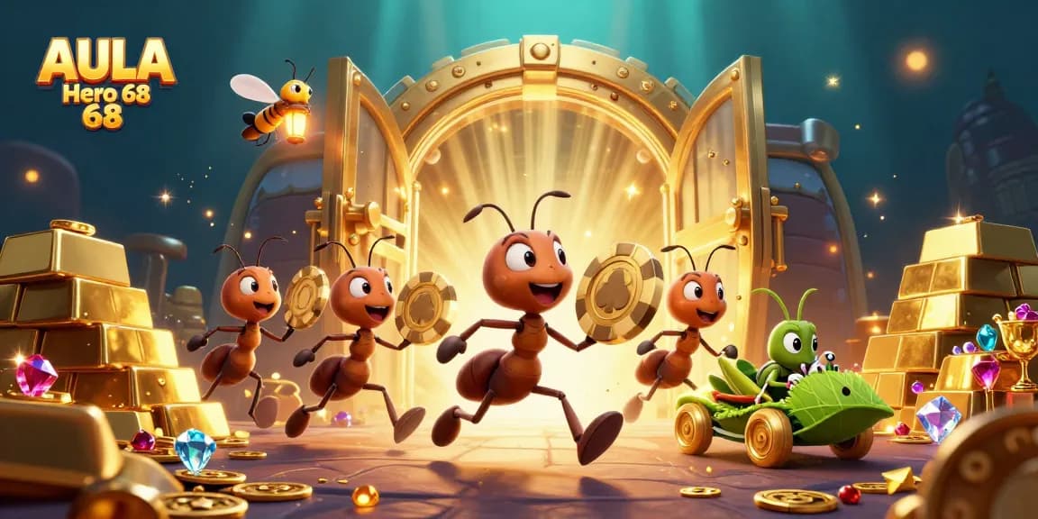AULA Hero 68 he enhances your gaming with a vibrant heist scene featuring playful ants carrying a giant poker chip.