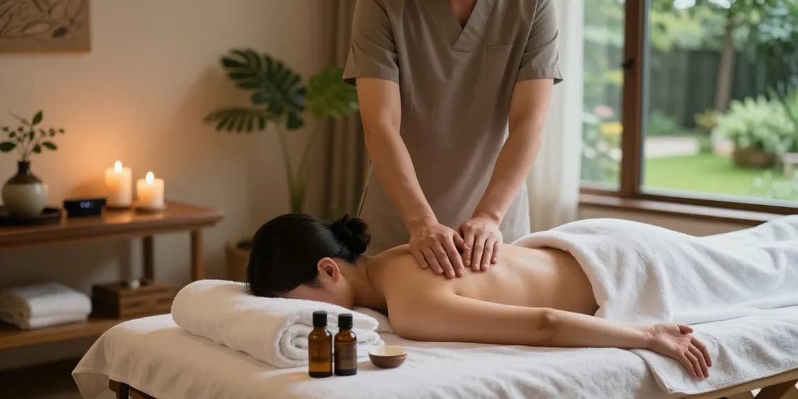 대구마사지 session in a calming spa environment with soothing elements and natural light.