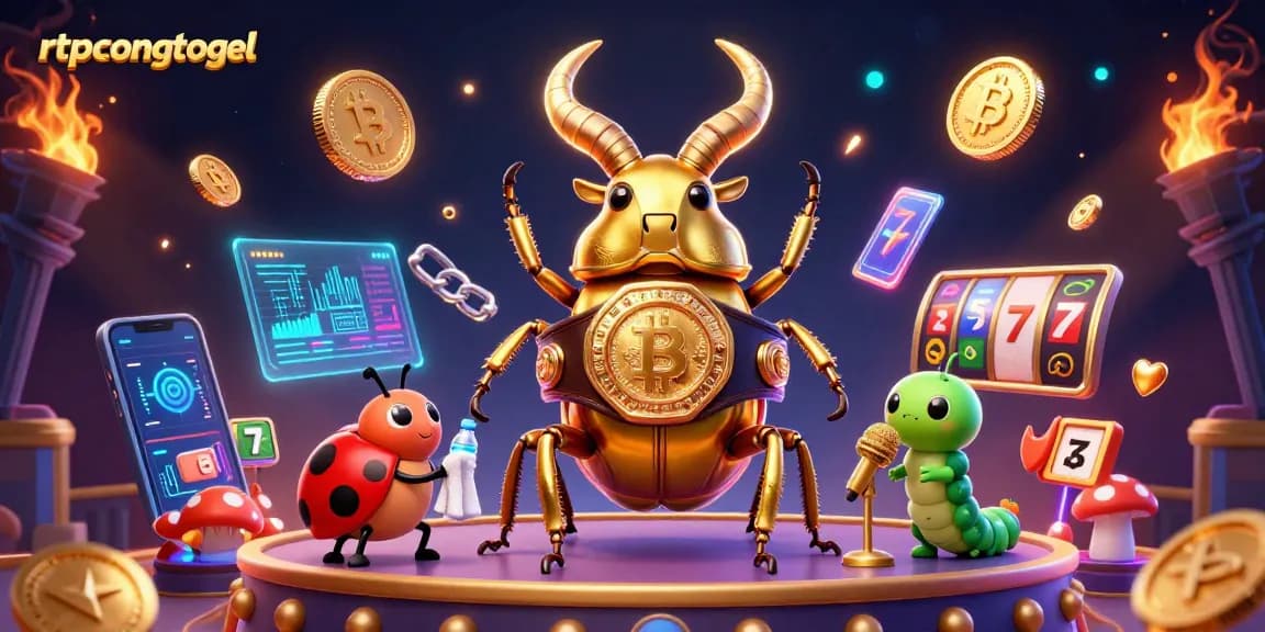 Engage in exciting gameplay at rtpcongtogel with vibrant 3D illustration of casino characters and crypto elements.