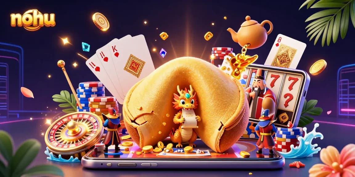 Nohu features a dynamic animated 3D casino scene with golden elements and vibrant colors.