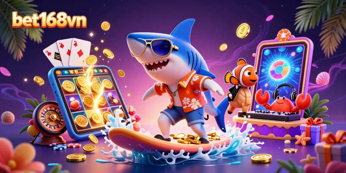 Engage in exciting gaming action with bet168vn featuring colorful characters and casino elements.