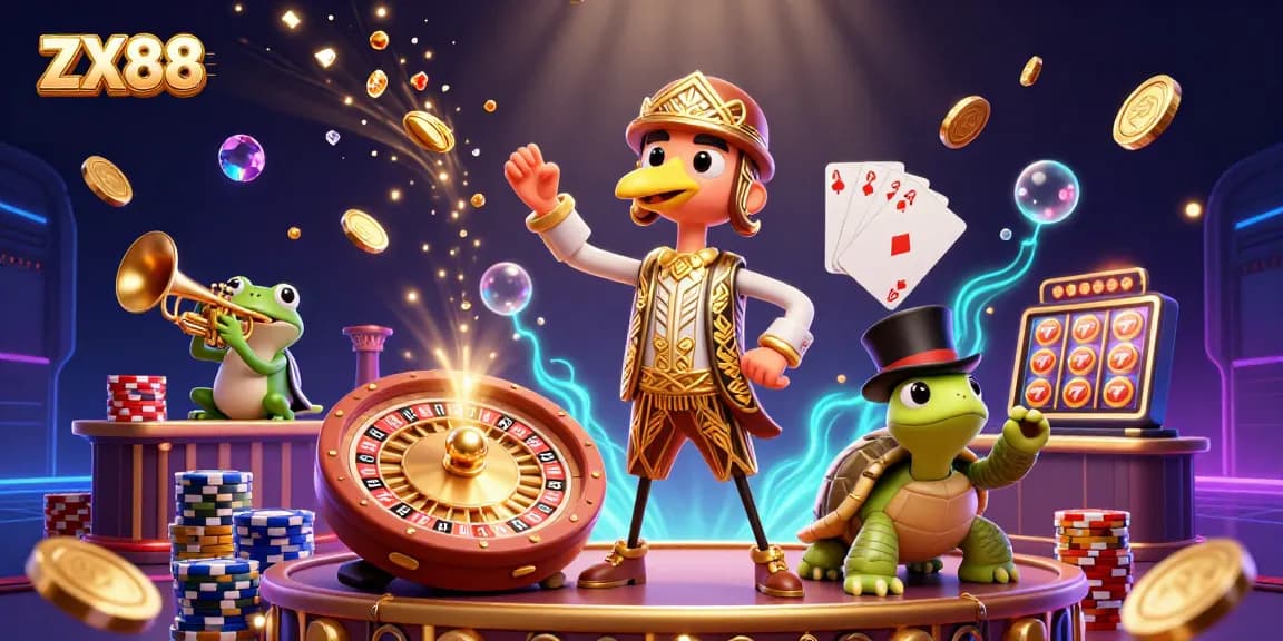 Experience winning strategies at ZX88 with a vibrant casino-themed illustration showcasing dynamic elements.