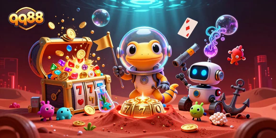 qq88 slot game adventure with a Martian gecko and treasure-filled casino on Mars