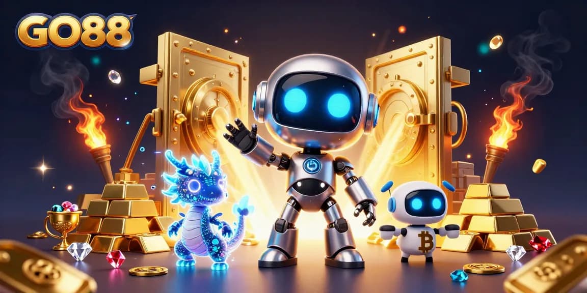 Win big with GO88 in this vibrant casino illustration featuring advanced gaming elements.